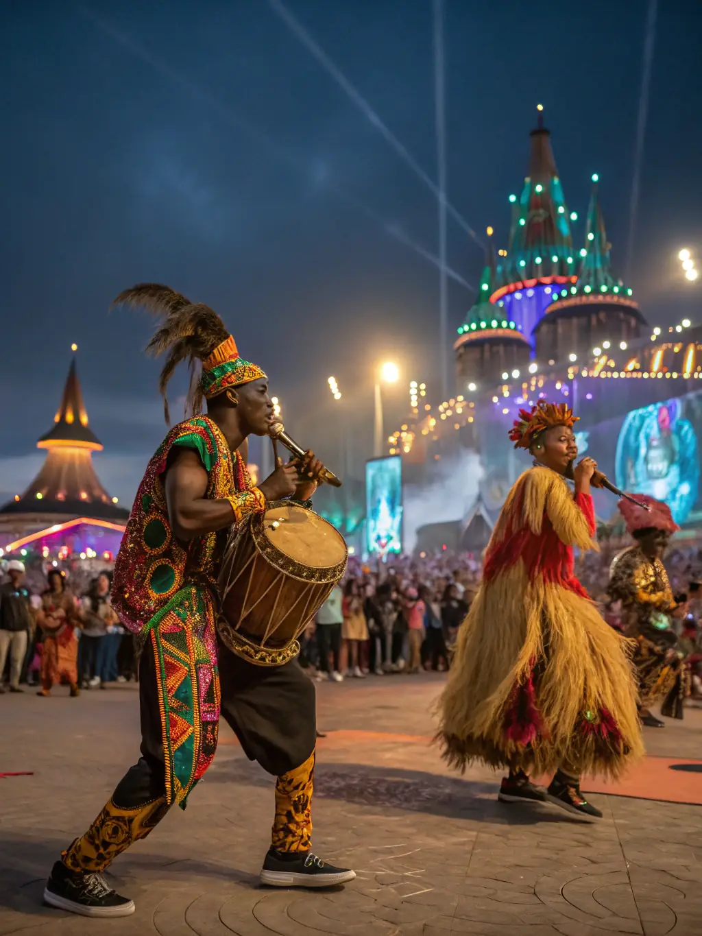 A photo capturing a cultural festival organized by MUSIQUE POUR FEVRIER, showcasing diverse cultural traditions through music, dance, and art, promoting cultural exchange and understanding.